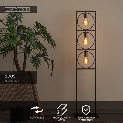 Lucide SUUS - Floor lamp - 3xE27 - Black